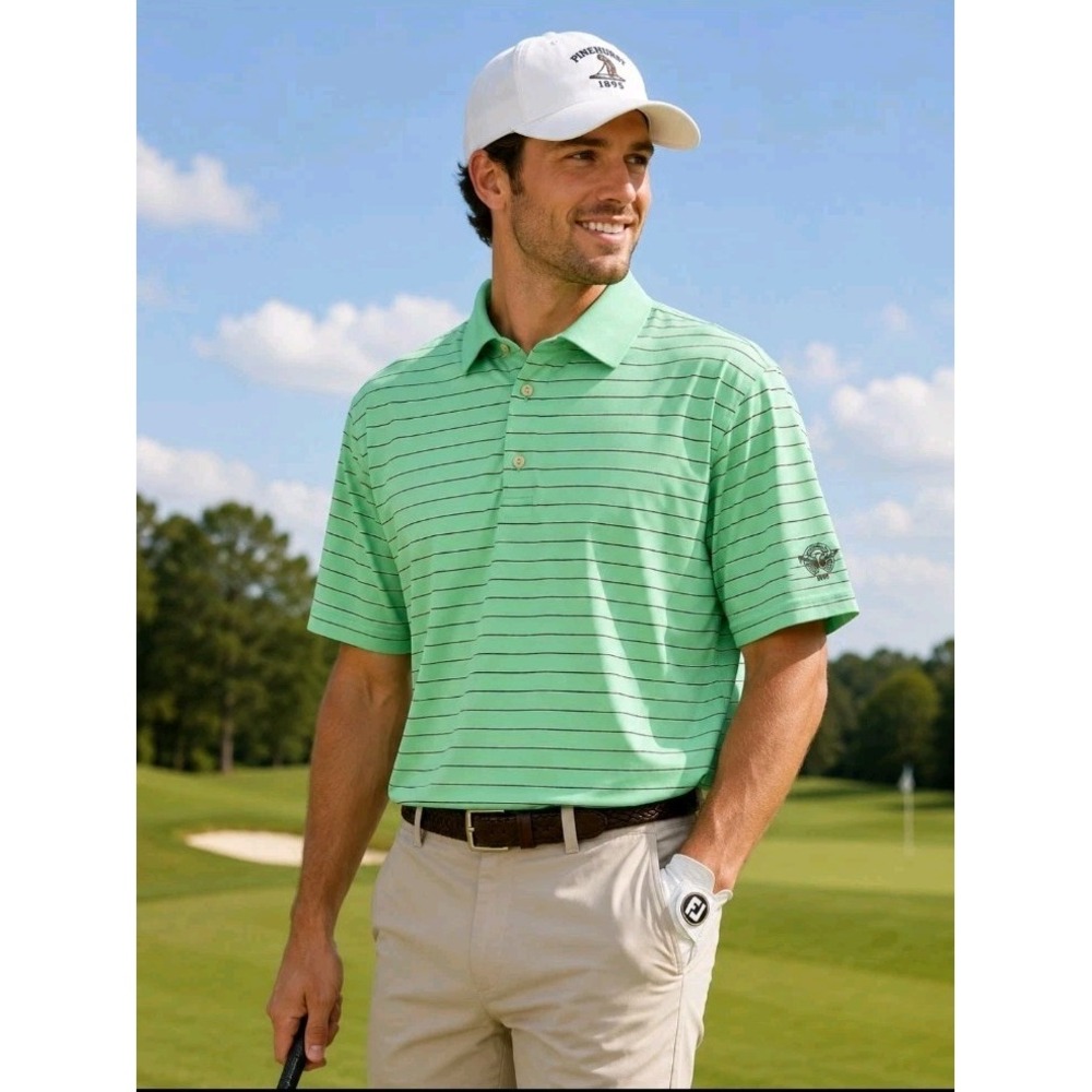 Peter Millar Summer Comfort Mens XL Hollywood Golf Club‎ Striped Polo Shirt Lime